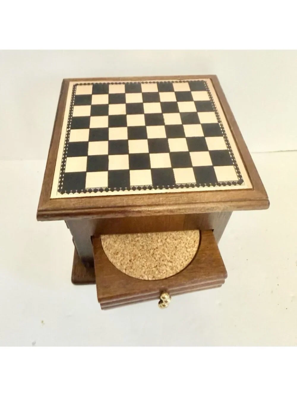 Vintage Enesco Wood Mini Game Cabinet Chess Checkers Darts Coasters Tabletop